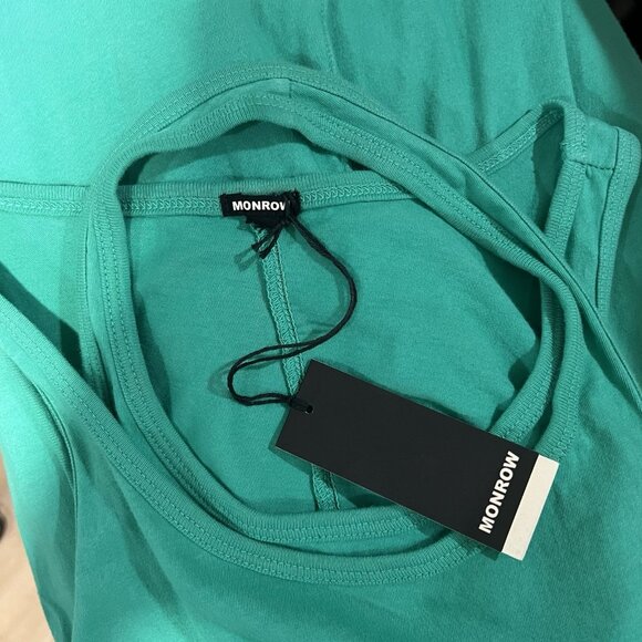 MONROW Double Layer Racer Tank Dress Size XS Strappy Halter Peacock Green HD0489 - Picture 5 of 10
